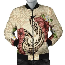 FamilyGater Jacket - Hawaii Fish Hook Hibiscus Plumeria Polynesian Bomber Jacket - AH - J4R