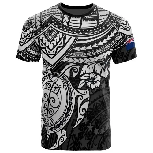 Cook Islands Polynesian T Shirt - Cook Islands Flag White Turtle Hibiscus