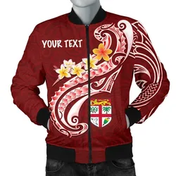 Fiji Custom Personalised Mens Bomber Jacket- Fiji Seal Polynesian Patterns Plumeria (Red)