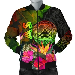 American Samoa Polynesian Men's Bomber Jacket -  Hibiscus and Banana Leaves - BN15