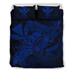 FamilyGater Bedding Set - Cover and Pillow Cases Hawaiian Map Hula Girl Hibiscus Kanaka Polynesian - Blue - AH J4