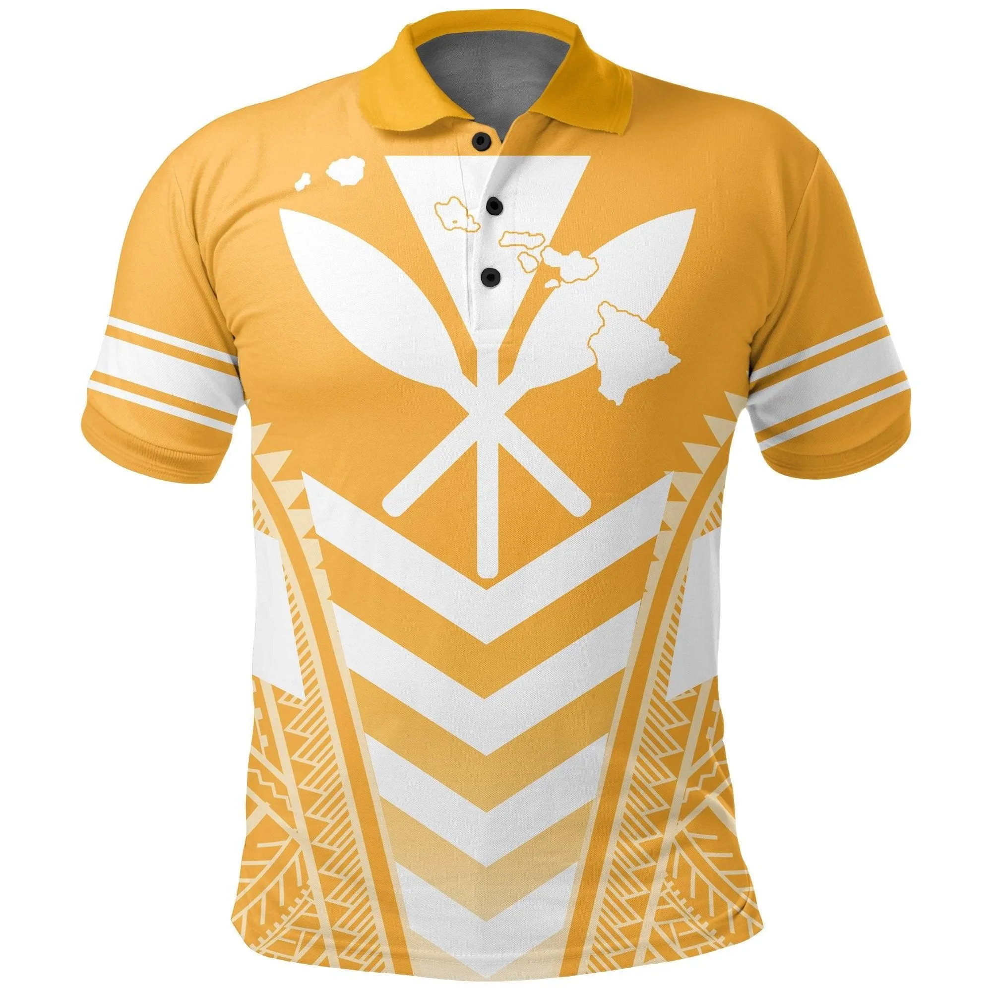 Hawaii Kanaka Map Football Jersey Polynesian Polo Shirt - Yellow & White - Maris Style - AH