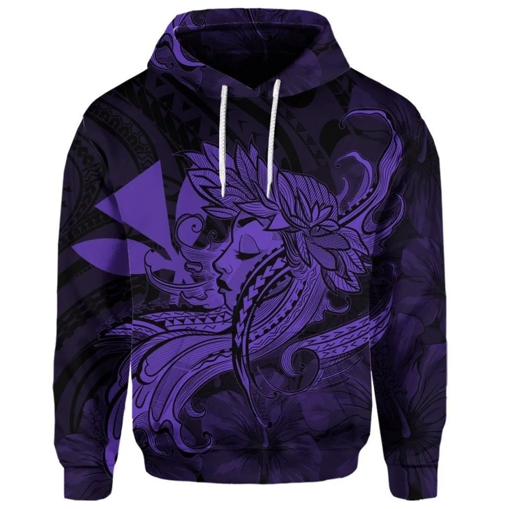 (Personalised) Hawaiian Map Hula Girl Hibiscus Kanaka Polynesian Hoodie - Purple