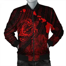 Hawaiian Hibiscus Sea Turtle Swim Polynesian Bomber Jacket - Red - AH