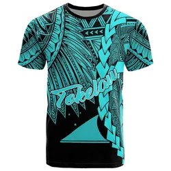 Tokelau Polynesian T shirt - Tribal Wave Tattoo Neon Blue