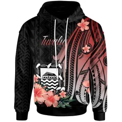 Tuvalu Hoodie - Red Polynesian Hibiscus Pattern Style