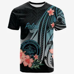 Palau T-Shirt - Turquoise Polynesian Hibiscus Pattern Style