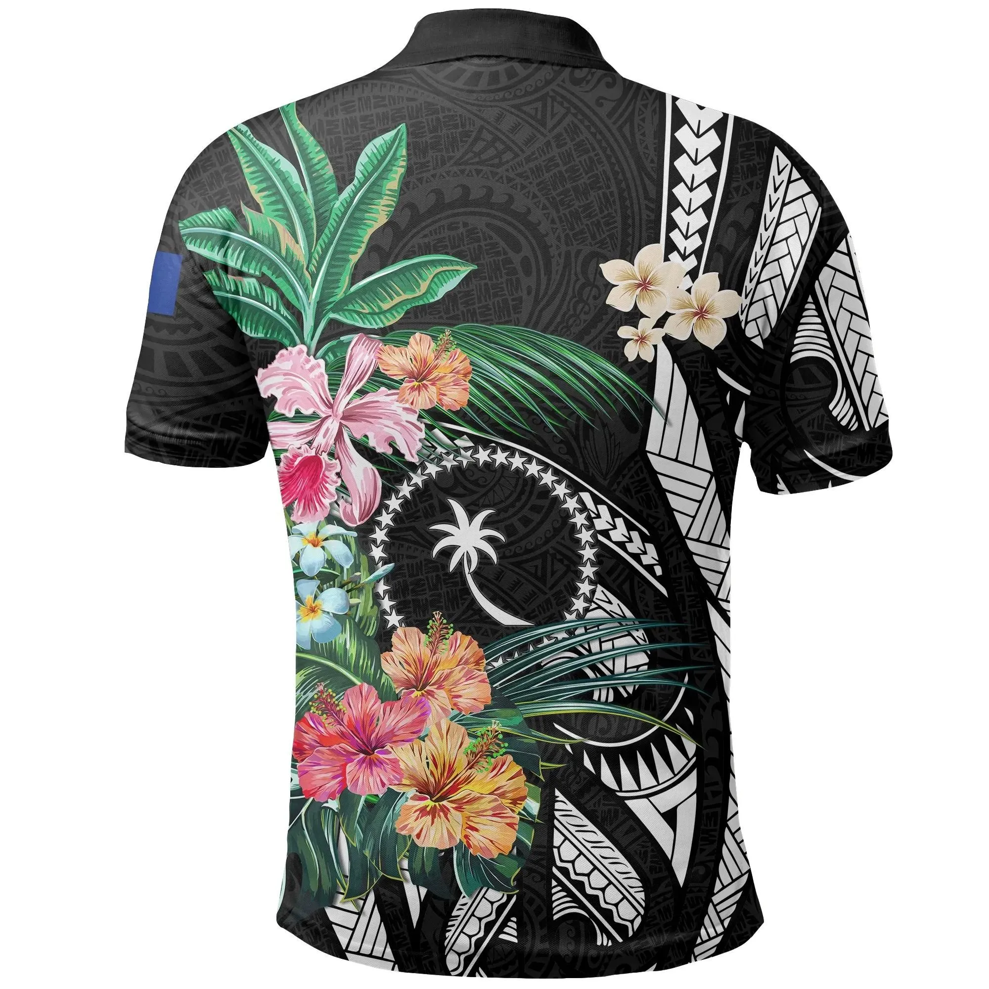Chuuk All Over Print Polo Shirt Coat Of Arms Polynesian With Hibiscus TH5
