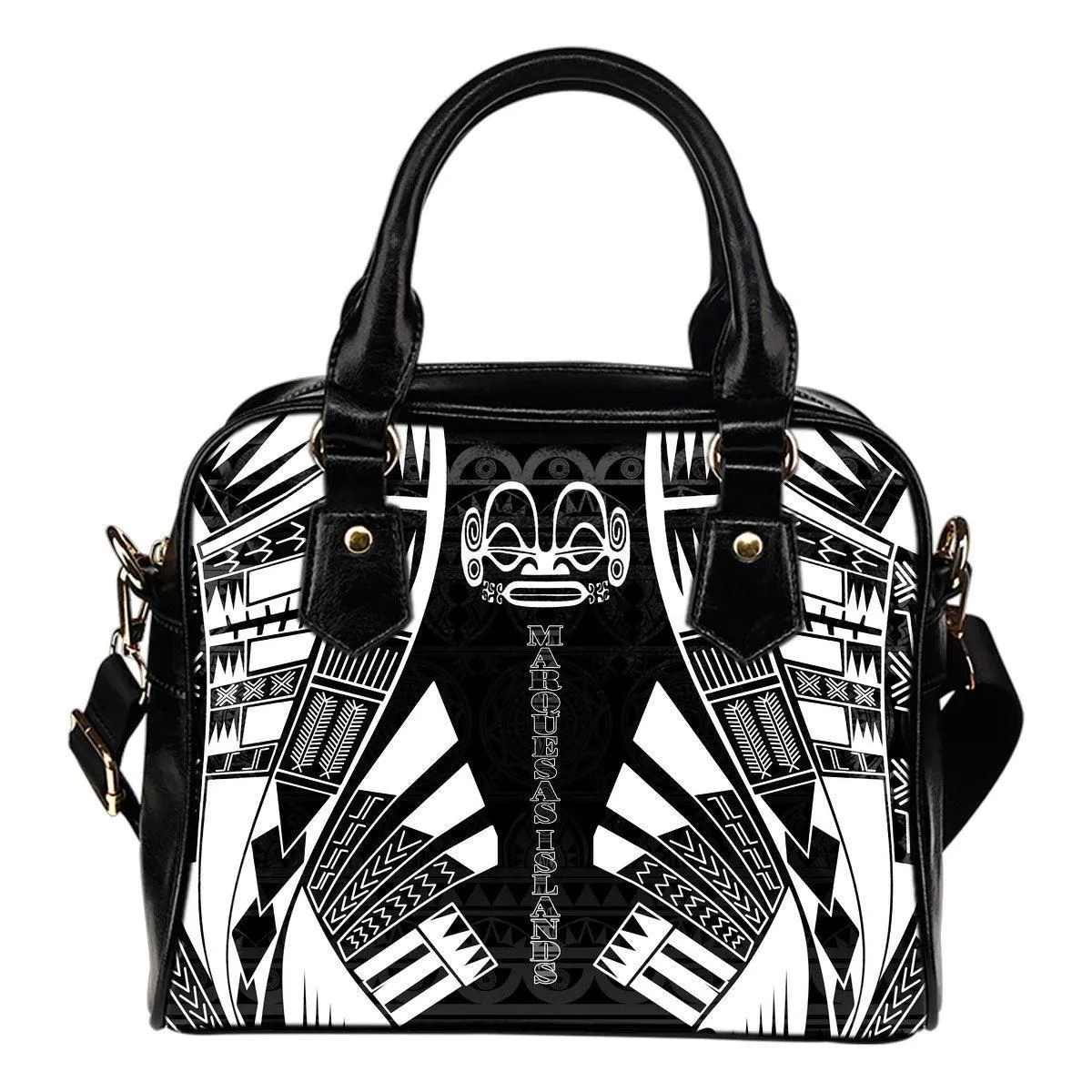 Marquesas Islands Shoulder Handbag - Polynesian Tattoo Black