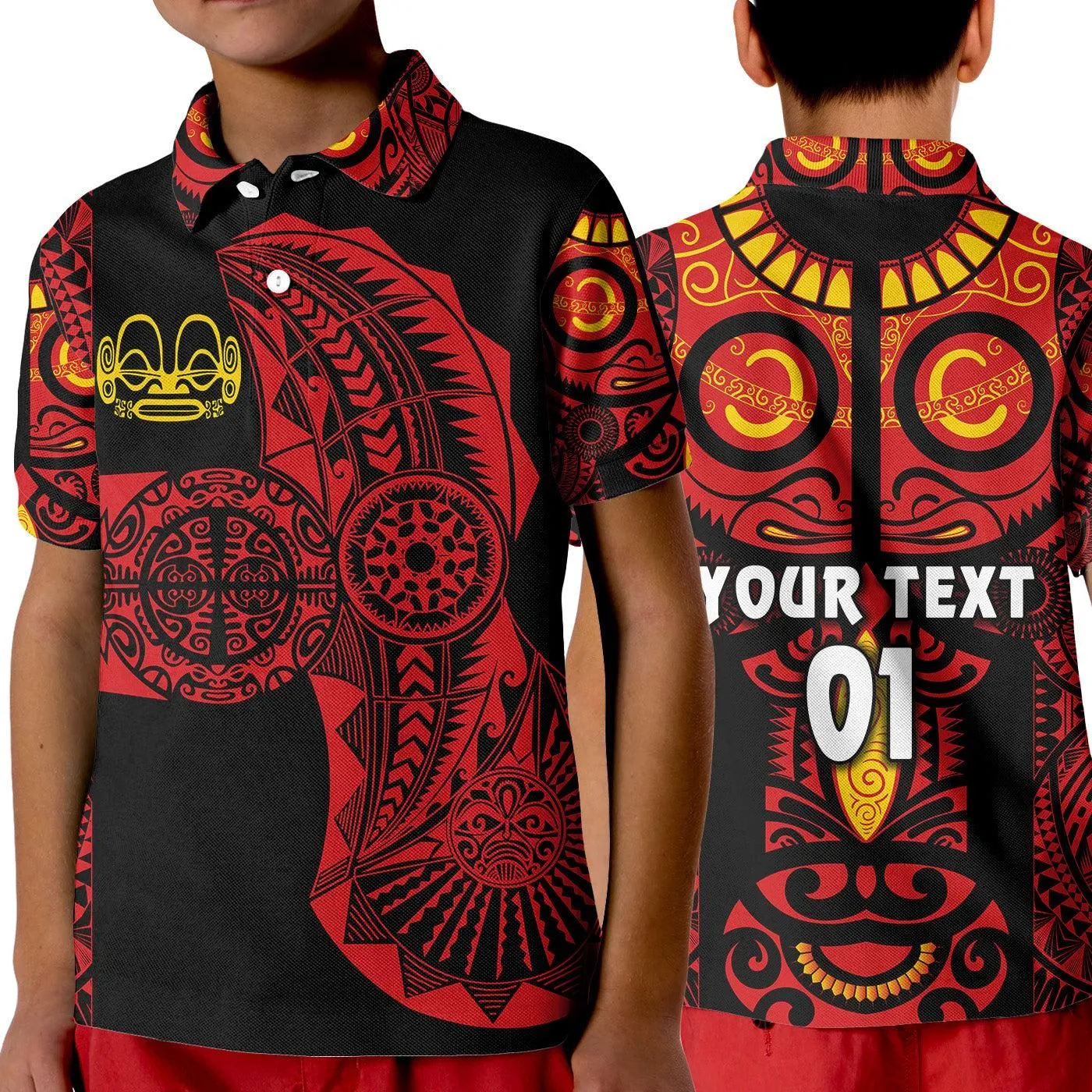 (Custom Personalised) Marquesas Islands Polo Shirt KID Marquesan Tattoo Original Style - Red LT8