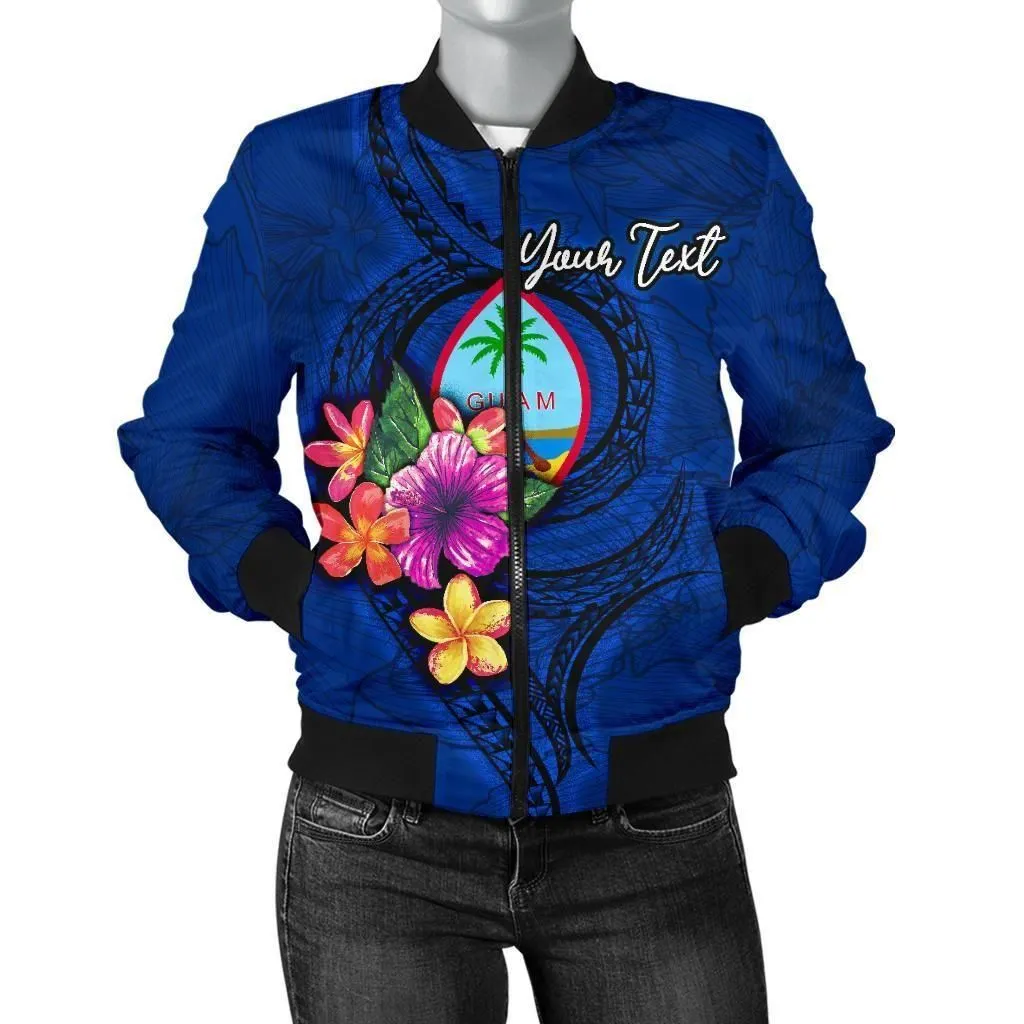 Alohawaii Jacket - Bomber Jacket Guam Polynesian Custom Personalised - Floral With Seal Blue - BN12