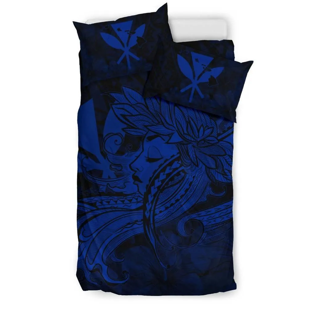 FamilyGater Bedding Set - Cover and Pillow Cases Hawaiian Map Hula Girl Hibiscus Kanaka Polynesian - Blue - AH J4