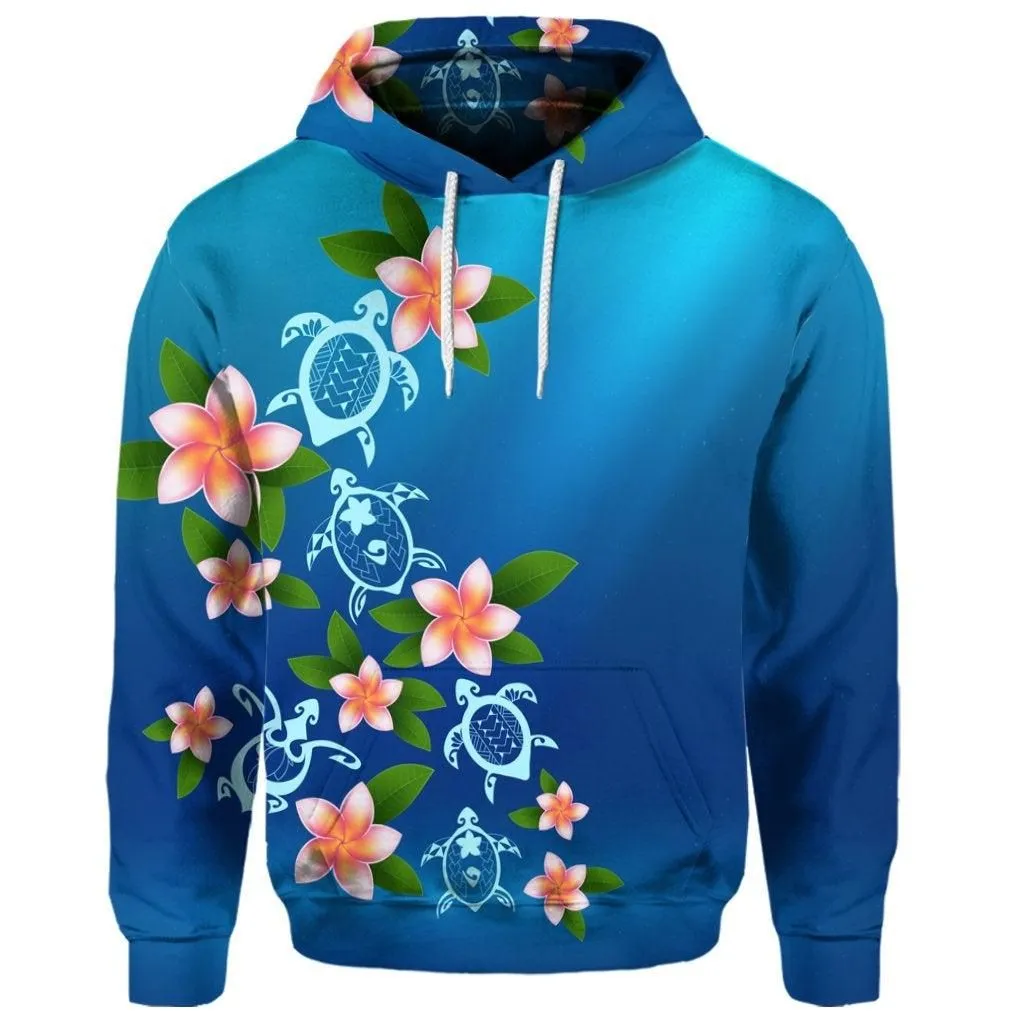 (Personalised) Hawaiian Tuttle And Plumeria Flower In The Sea Polynesian Hoodie