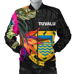 Tuvalu Mens Bomber Jacket - Hibiscus Polynesian Pattern