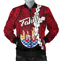 Tahiti Polynesian Mens Bomber Jacket - Tribal Wave Tattoo Flag Style