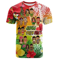 Aloha Poly Fest T Shirt Polynesian Pattern With Tropical Flowers LT14