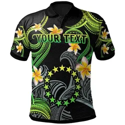 Cook Islands Polo Shirt - Custom Personalised Polynesian Waves with Plumeria Flowers (Green)