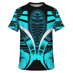 Polynesian Tattoo T Shirt Hibiscus Blue K7