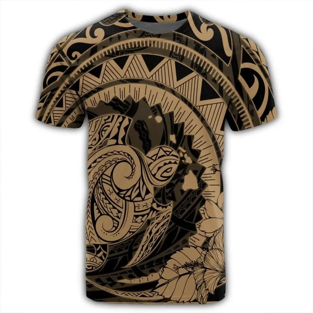 Alohawaii Tee - Hawaiian Kanaka Honu Map Hibiscus Globular Polynesian Gold T-shirt AH - JR
