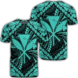 Hawaiian Map Kanaka Hibiscus Turquoise Polynesian T-Shirt - AH