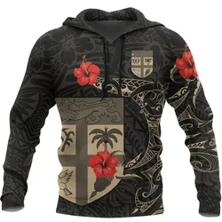 Fiji Hoodie Hibiscus Tattoo Style