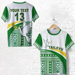 (Custom Text and Number) Tailevu Rugby T Shirt Fiji Rugby Tapa Pattern White LT13