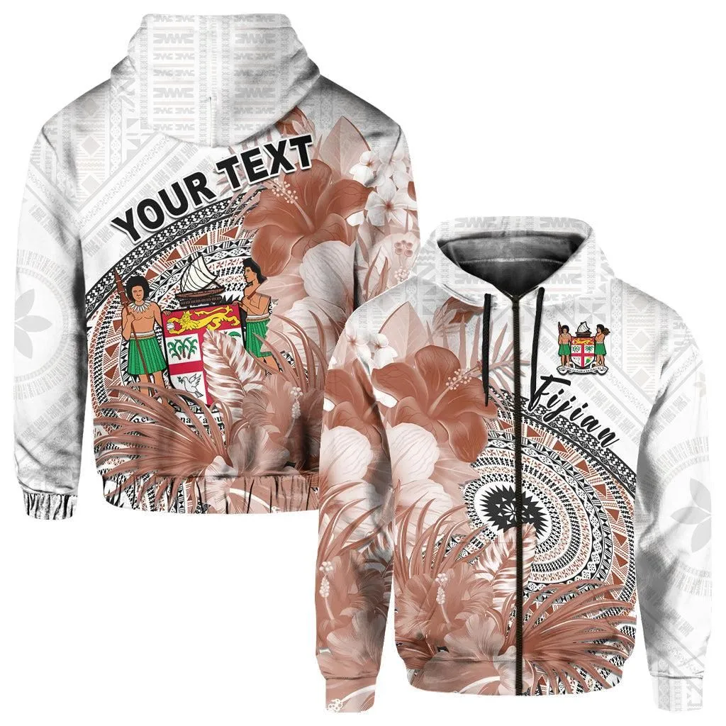 (Custom Personalised) Fiji Tapa Hoodie White Fijian Masi Be Loved Hibiscus LT13