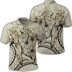 Alohawaii Shirt - Hawaii Turtle Hibiscus Polynesian Vintage Polo Shirt - Beige - AH - J4R