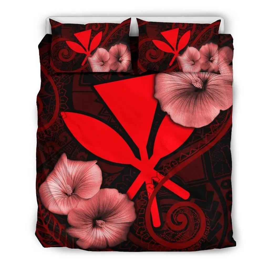 Alohawaii Bedding Set - Cover and Pillow Cases Polynesian Hawaii - Hibiscus Red - BN39