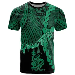 New Caledonia Polynesian Custom Personalised T-Shirt - Tribal Wave Tattoo Green