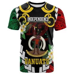 Vanuatu T-shirt - Custom Vanuatu Independence Anniversary Plumeria Flower and Polynesian Patterns T-shirt LT10