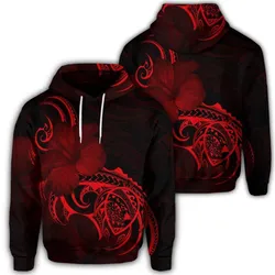 Hawaiian Map Turtle Hibiscus Divise Polynesian Red Hoodie