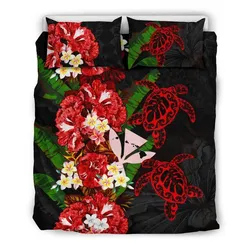 Alohawaii Bedding Set - Cover and Pillow Cases Kanaka Maoli (Hawaiian) - Polynesian Hibiscus Turtle Palm Leaves Red A02