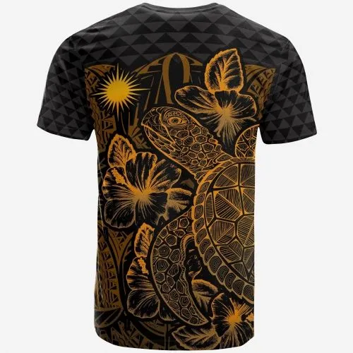 Marshall Islands T shirt - Marshall Islands Flag Turtle Hibiscus Gold