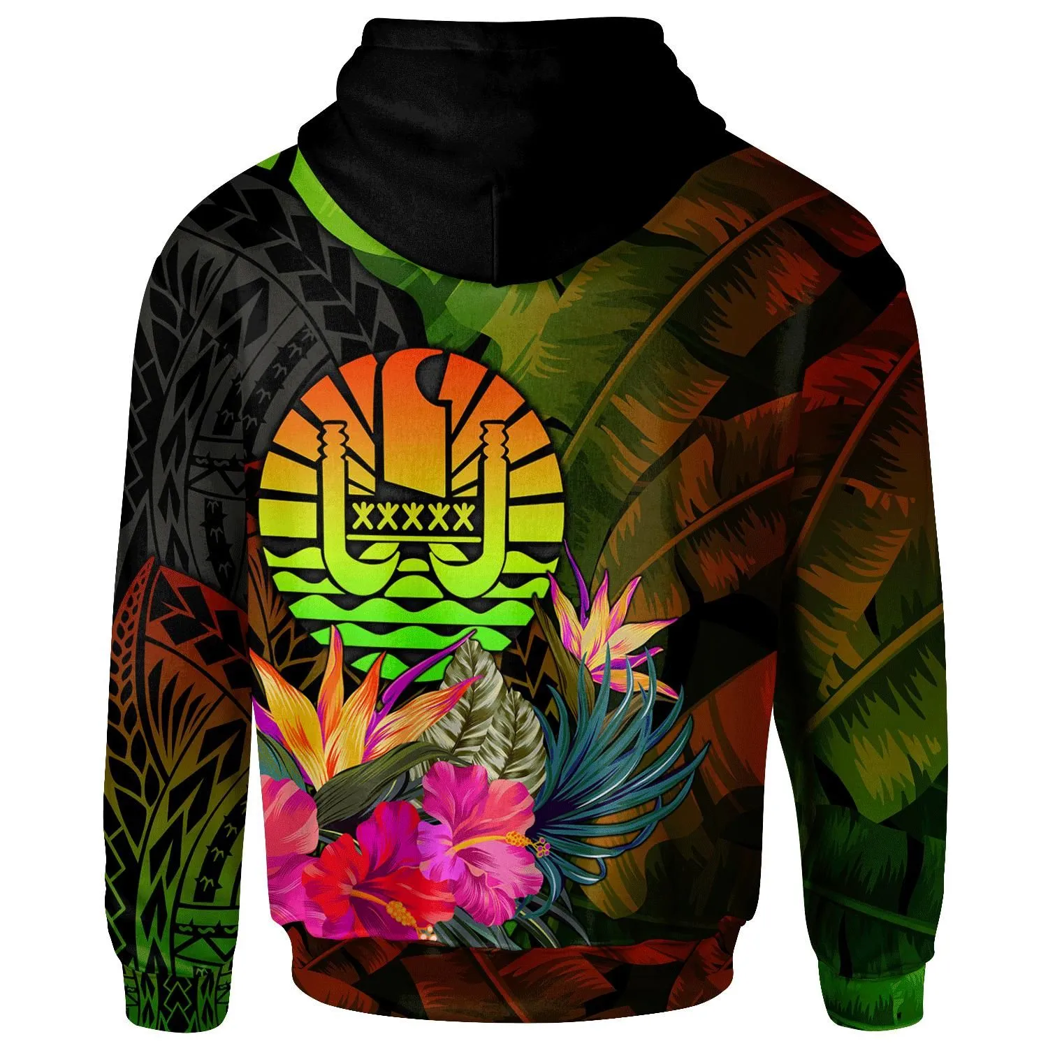 Tahiti Polynesian Personalised Hoodie - Hibiscus and Banana Leaves