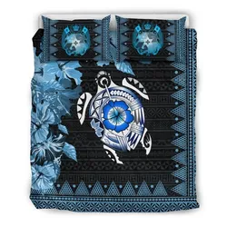 FamilyGater Bedding Set - Cover and Pillow Cases Tonga - Turtle Hibiscus Blue A24