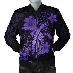 Hawaii Turtle Flower Polynesian Bomber Jacket - Purple