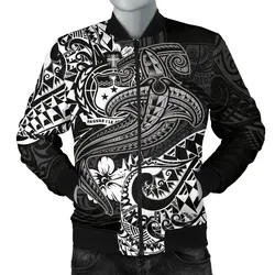 Samoa Men's Bomber Jacket - White Shark Polynesian Tattoo - BN18