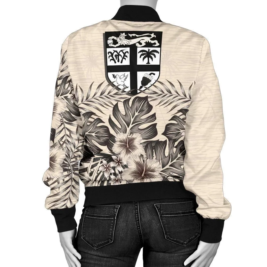 Fiji Womens Bomber Jacket - The Beige Hibiscus