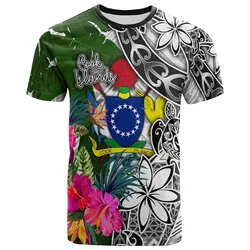 Cook Islands T-Shirt White - Turtle Plumeria Banana Leaf - BN11