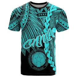 Northern Mariana Islands Polynesian T-Shirt - Tribal Wave Tattoo Neon Blue