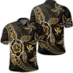 Kanaka Map Hibiscus Plumeria Turtle Art Gold Polynesian Polo Shirt