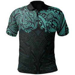 New Zealand Polo Shirt, Maori Polynesian Tattoo Turquoise