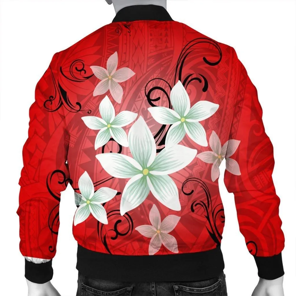 Hawaiian Plumeria Polynesian Bomber Jacket - Red - AH