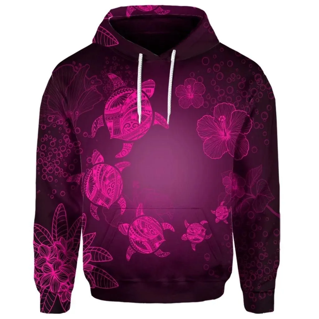Alohawaii Hoodie - (Personalised) Hawaiian Plumeria Hibiscus Turtle Under Sea Polynesian Hoodie Pink AH - J7R