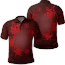 Alohawaii Shirt - Hawaiian Plumeria Hibiscus Turtle Under Sea Polynesian Polo Shirt Red AH - J7R