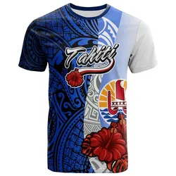 Tahiti Polynesian T-shirt - Coat Of Arm With Hibiscus Blue - BN12