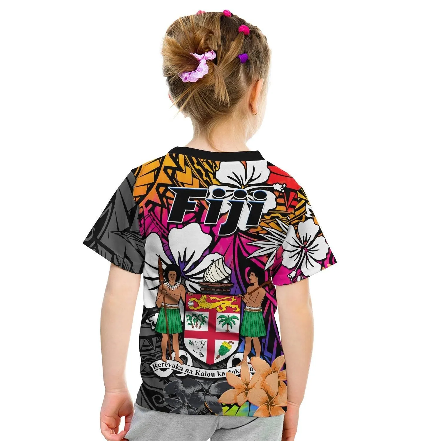 Fiji Tie Dye T Shirt KID Polynesian Tribal Creative Tropical Flowers LT13