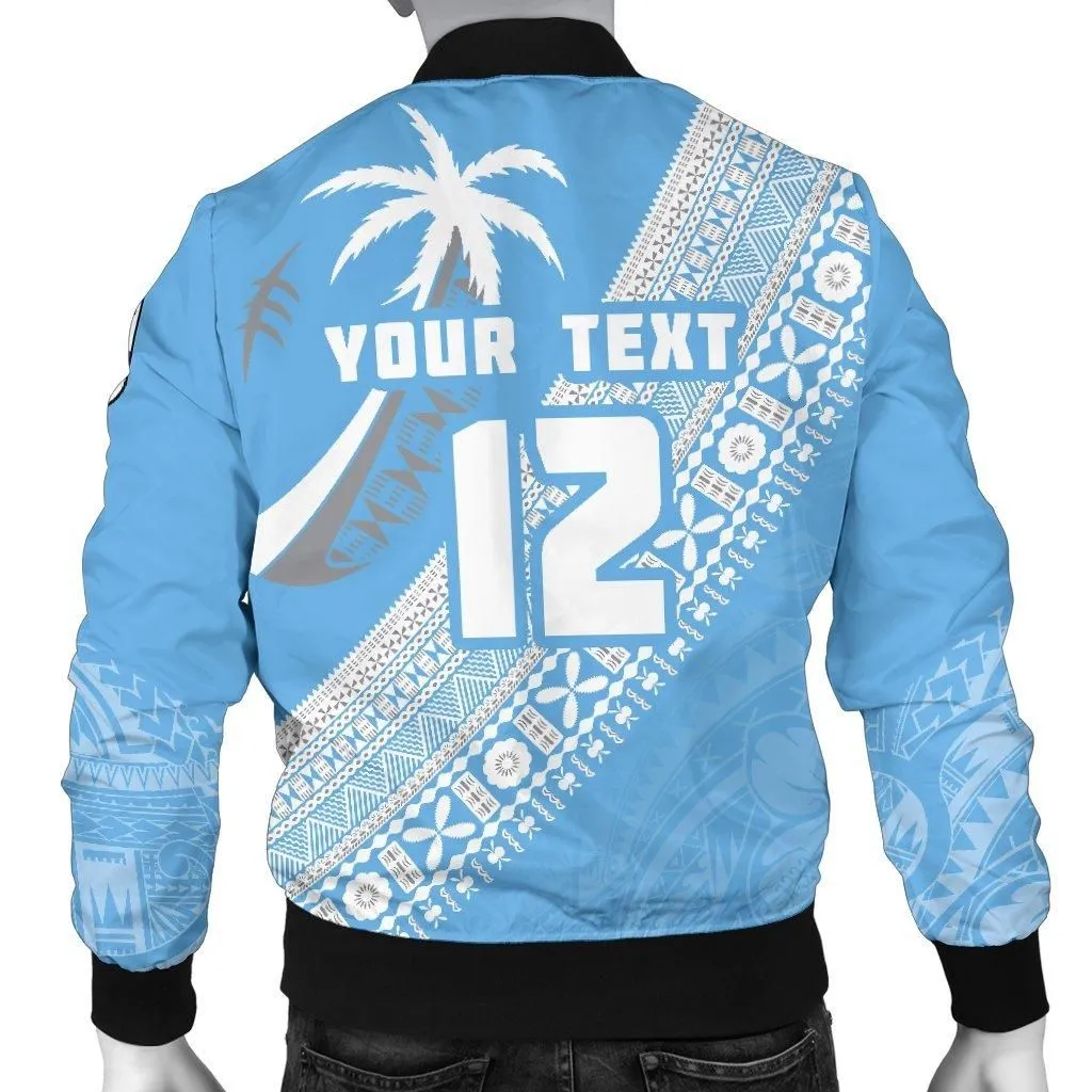 (Custom Personalised) Fiji Tapa Rugby Men Bomber Jacket version Style You Win - Blue