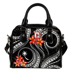 Chuuk Micronesian Shoulder Handbag - Black Plumeria